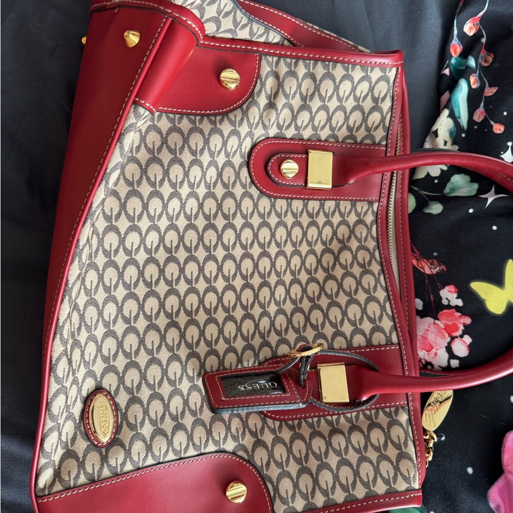 Guess Red and Tan Women's Tote Bag